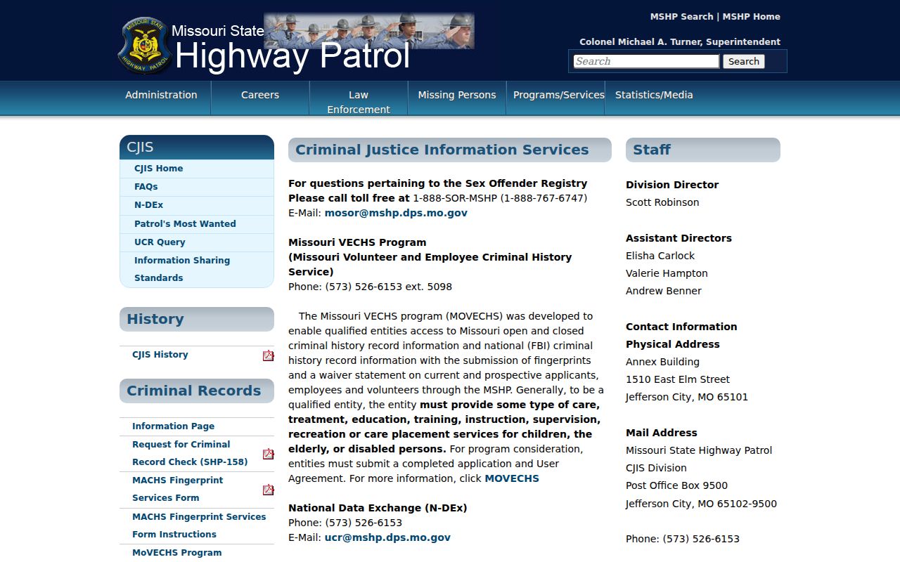 Wayne County criminal records access through Missouri State Highway Patrol CJIS services