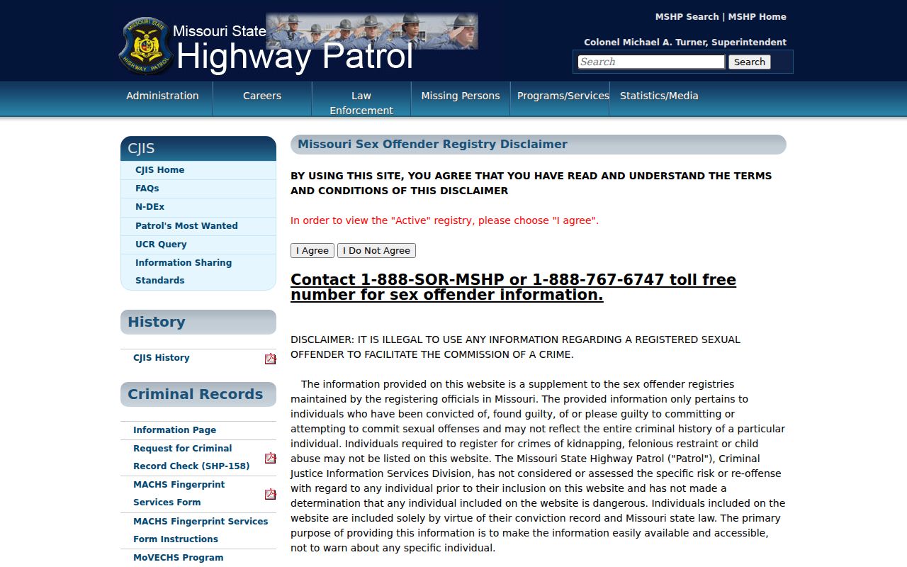 Wayne County sex offender lookup Missouri registry disclaimer